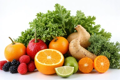 Frische, bunte Früchte und Gemüse, die Vielfalt und Nährstoffreichtum symbolisieren